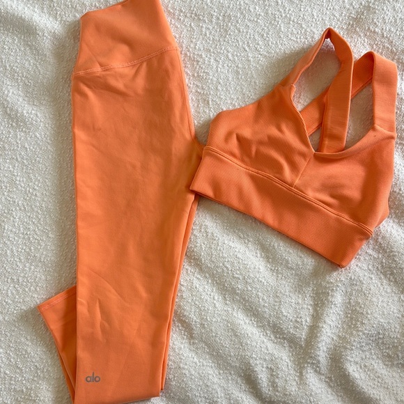 ALO Yoga Pants - ALO Yoga Orange Leggings and Sports Bra Set